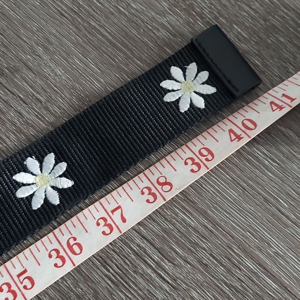 Target Wild Fable Belt Black White Embroidered Daisy 41" Long - Picture 5 of 6